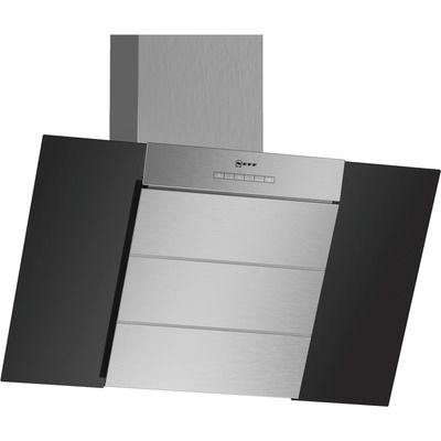 Neff D85IBE1S0B 80cm Wide Angled Cooker Hood With Perimeter Extraction - Stainless Steel With Black Glass