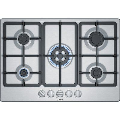 Bosch PGQ7B5B90 75cm Five Burner Gas Hob With Cast Iron Pan Stands - Stainless Steel