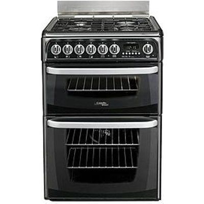 Hotpoint CH60DHKF 60cm Electric Double Oven Cooker And Gas Hob - Black