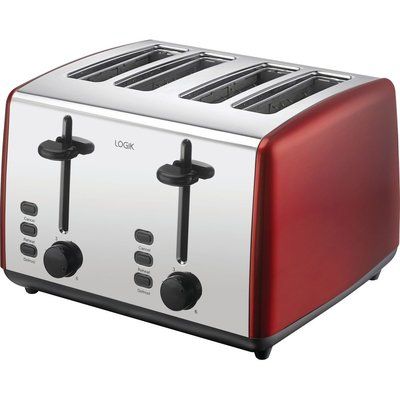 Logik L04TR19 4-Slice Toaster - Red & Silver