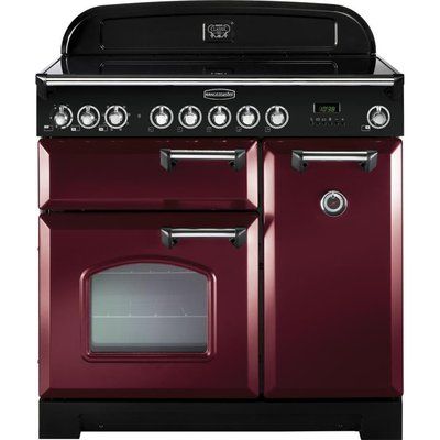 Rangemaster Classic Deluxe 90 Electric Ceramic Range Cooker - Cranberry and Chrome