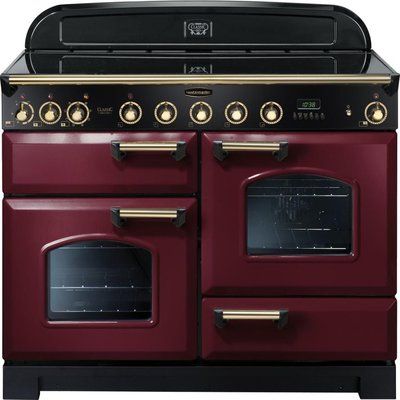 Rangemaster Classic Deluxe 110 Electric Induction Range Cooker - Cranberry & Brass