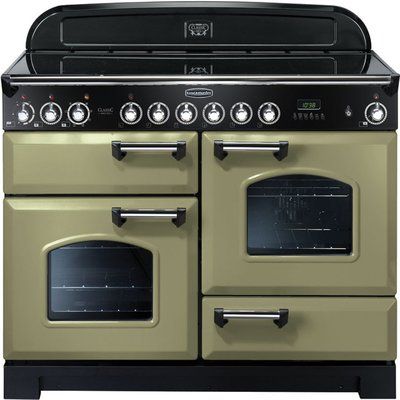 Rangemaster Classic Deluxe 110 Electric Range Cooker - Olive Green & Chrome