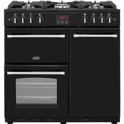 Belling Farmhouse X90G 90cm Gas Range Cooker with Electric Fan Oven - Black
