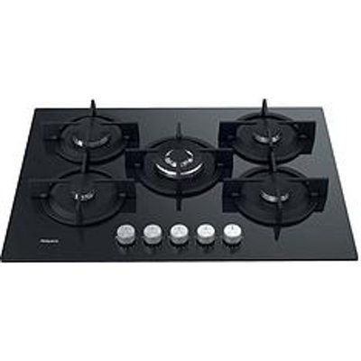 Hotpoint HGS72SBK 73Cm Built-In Gas On Glass Hob - Black
