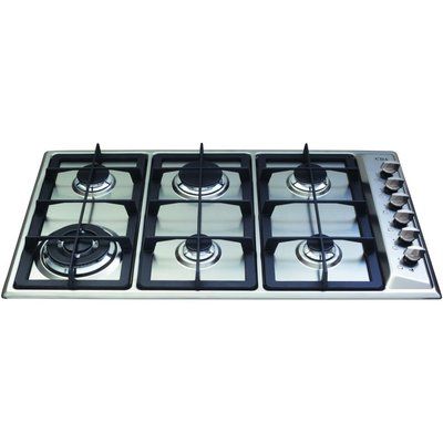 CDA HG9320SS 90cm Six Burner Gas Hob With Cast Iron Pan Stands Stainless Steel