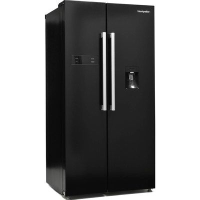 Montpellier M520WDK 510 Litre American Style Fridge Freezer Frost Free Water Dispenser 2 Door 89.5cm Wide - Black