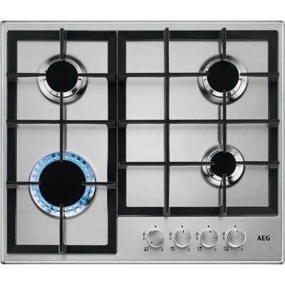 AEG HGB64200SM 60cm Four Burner Gas Hob With Cast Iron Pan Stands - Stainless Steel