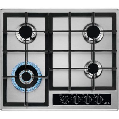 AEG HGB64420YM 60cm Four Burner Gas Hob With Cast Iron Pan Stands - Stainless Steel