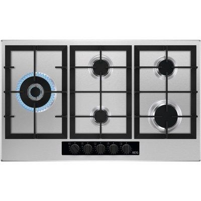 AEG 86cm Five Burner Gas Hob With Cast Iron Pan Stands - Stainless Steel