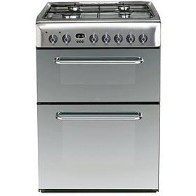 Indesit KDP60SES 60cm Wide Dual Fuel Double Oven Cooker and Hob - Stainless Steel