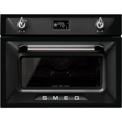Smeg Victoria SF4920VCN1 Built In Compact Electric Single Oven with added Steam Function - Black