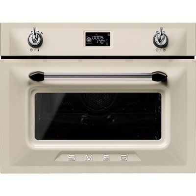 Smeg Victoria SF4920MCP1 Built In Compact Electric Single Oven with Microwave Function - Cream