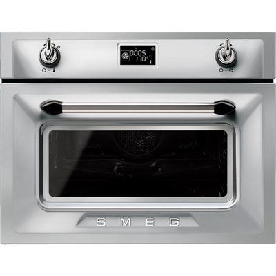 Smeg Victoria SF4920MCX1 Built In Compact Electric Single Oven with Microwave Function - Silver