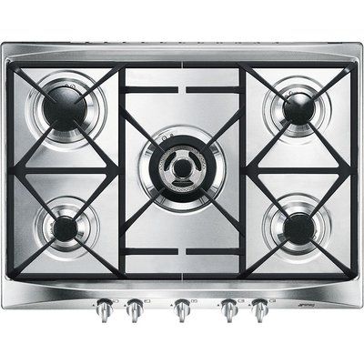 Smeg SR275XGH2 Cucina 69cm Stainless Steel 5 Burner Gas Hob with Cast Iron Pan Stands and New Style Controls