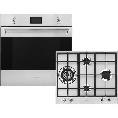 Smeg Classic AOSF6390G2 Built In Electric Single Oven and Gas Hob Pack - Stainless Steel