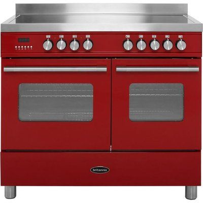 Britannia Delphi 100 Twin Electric Induction Range Cooker - Gloss Red & Stainless Steel