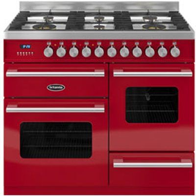 Britannia Delphi 100 RC10XGGDERED Dual Fuel Range Cooker - Gloss Red & Stainless Steel