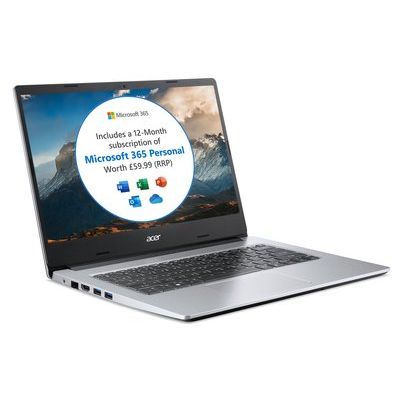 Acer Aspire 1 14" Celeron 4GB 64GB FHD Cloudbook - Silver