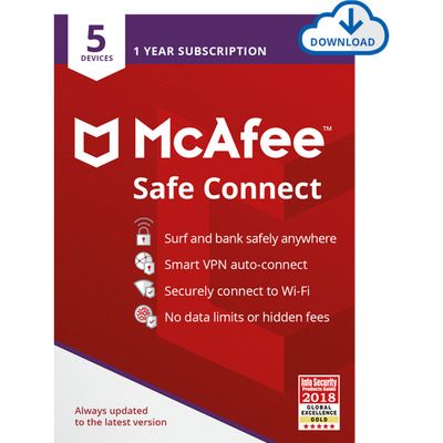 McAfee Safe Connect Digital Download for 5 Devices - Annual Subscription