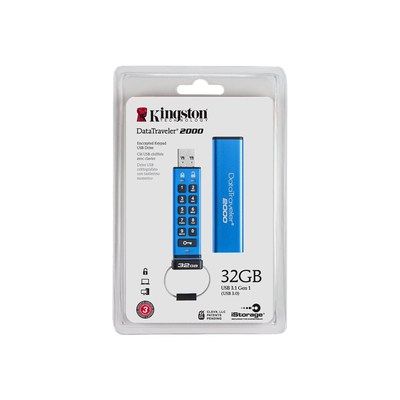 Kingston DataTraveler 2000 - USB flash drive - encrypted - 32 GB - USB 3.1