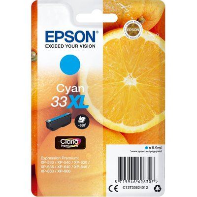 Epson No. 33 Oranges XL Cyan Ink Cartridge, Cyan