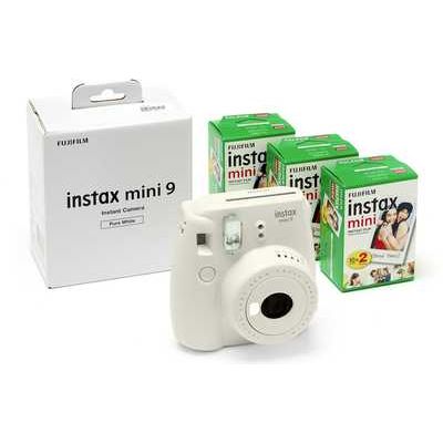 Fujifilm Instax Mini 9 Instant Camera Wedding Bundle including 60 Shots - Pure White