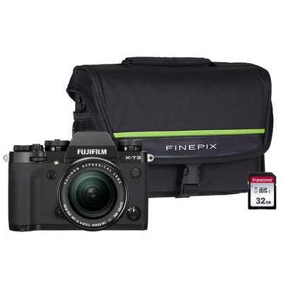Fujifilm X-T3 Mirrorless Camera with 18-55mm f/2.8-4 XF Zoom Lens, 32GB SD Card & FinePix System Bag - Black