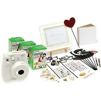 Fujifilm Instax Mini 9 Camera Kit including 60 Shots & Accessory Bundle - White Wedding