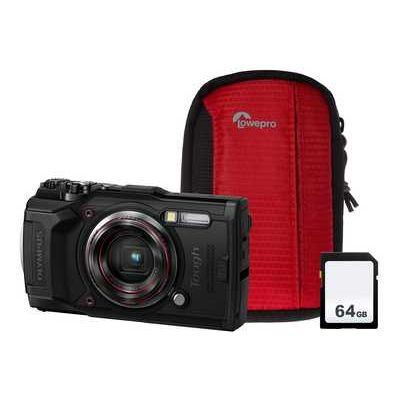 Olympus TG-6 Tough Camera Kit including 64GB SD Card and Case - Black