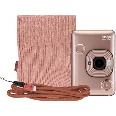 Fujifilm Instax Mini LiPlay Blush Gold Camera Kit inc FREE Pouch & Neck Strap