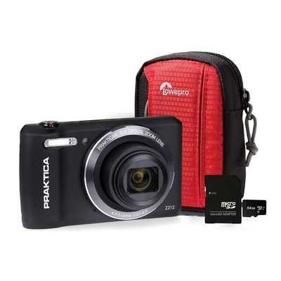 PRAKTICA Luxmedia Z212 Black Camera Kit inc 64GB MicroSD, Adapter, Neoprene Case