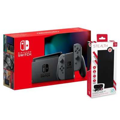 Nintendo Switch 1.1 Gaming Console Kit incl. Joy Con Controllers, Travel Case & Charging Cable - Grey