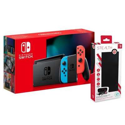 Nintendo Switch 1.1 Gaming Console Kit incl. Joy Con Controllers, Travel Case & Charging Cable – Neon Red & Blue