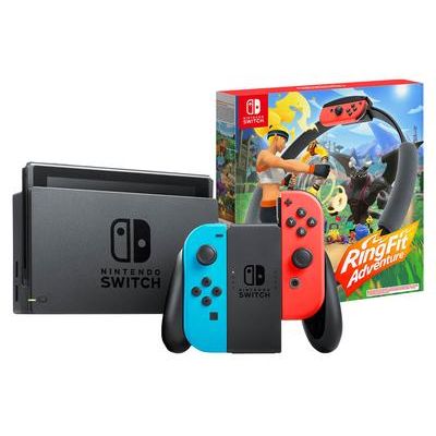 Nintendo Switch 1.1 Gaming Console Kit incl. Joy Con Controllers & Ring Fit Adventure – Neon Red & Blue