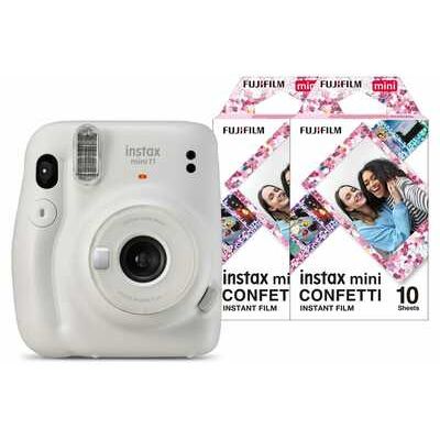 Fujifilm Instax Mini 11 Instant Camera with 20 Shot Confetti Film Pack - Ice White