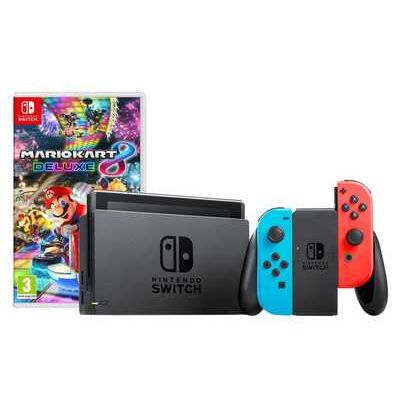 Nintendo Switch 1.1 Console with Joy-Con Controllers + Mario Kart 8 Deluxe - Neon Blue/Red