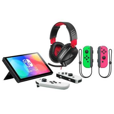 Nintendo Switch OLED Console with Neon Green & Pink Joy-Cons & Turtle Beach Recon 70N Gaming Headset Bundle