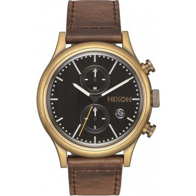 Mens Nixon The Station Chrono Leather Chronograph Watch A1163-2539
