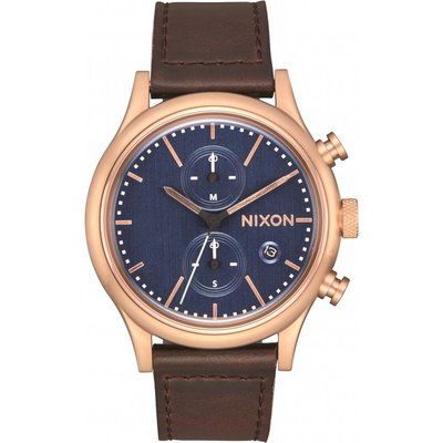 Mens Nixon The Station Chrono Leather Chronograph Watch A1163-2629