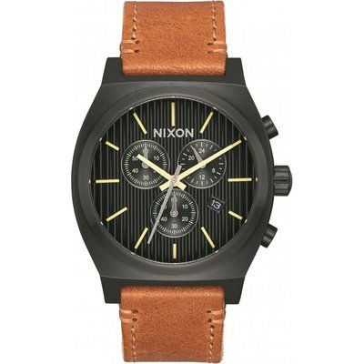 Mens Nixon The Time Teller Chrono Leather Chronograph Watch A1164-2664