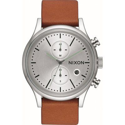 Mens Nixon The Station Chrono Leather Chronograph Watch A1163-2853