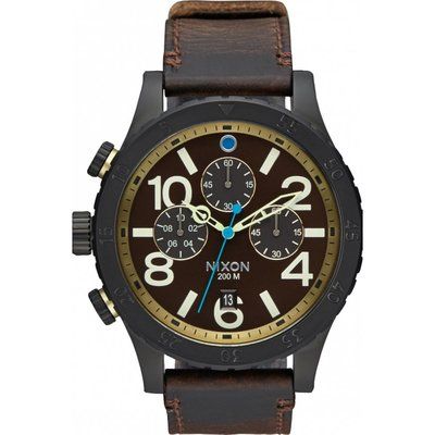 Mens Nixon The 48-20 Leather Chronograph Watch A363-2209