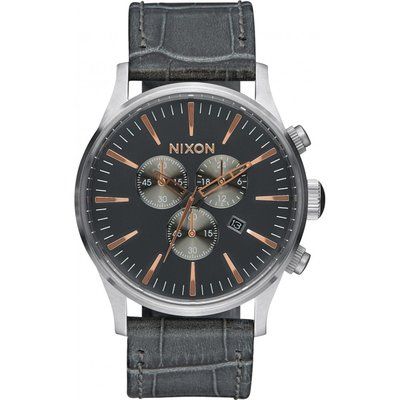 Mens Nixon The Sentry Chrono Leather Chronograph Watch A405-2145