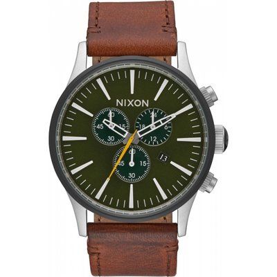 Mens Nixon The Sentry Leather Chronograph Watch A405-2334