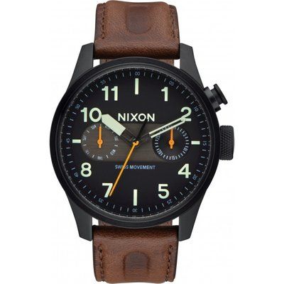 Mens Nixon The Safari Deluxe Leather Watch A977-2344