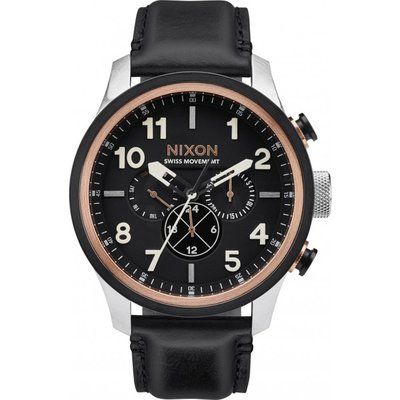 Mens Nixon The Safari Dual Time Leather Chronograph Watch A1082-2051