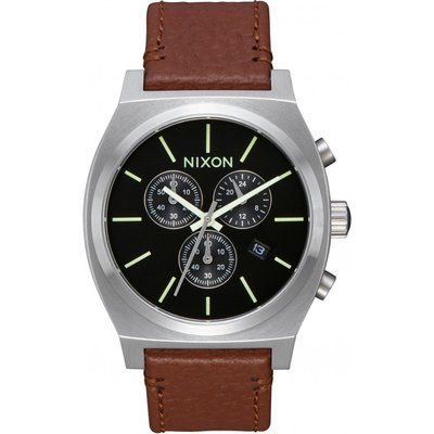 Mens Nixon The Time Teller Chrono Leather Chronograph Watch A1164-1037