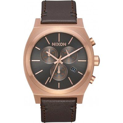 Mens Nixon The Time Teller Chrono Leather Chronograph Watch A1164-2001