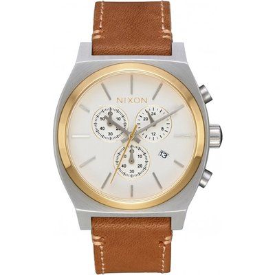 Mens Nixon The Time Teller Chrono Leather Chronograph Watch A1164-2548